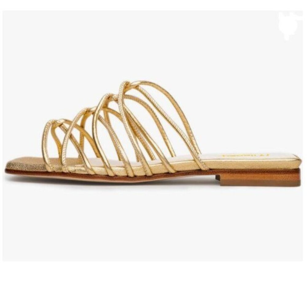 Milooey Gold Gladiator Strappy Sandals Comfortable Open Toe Mules Sparkly Shoes